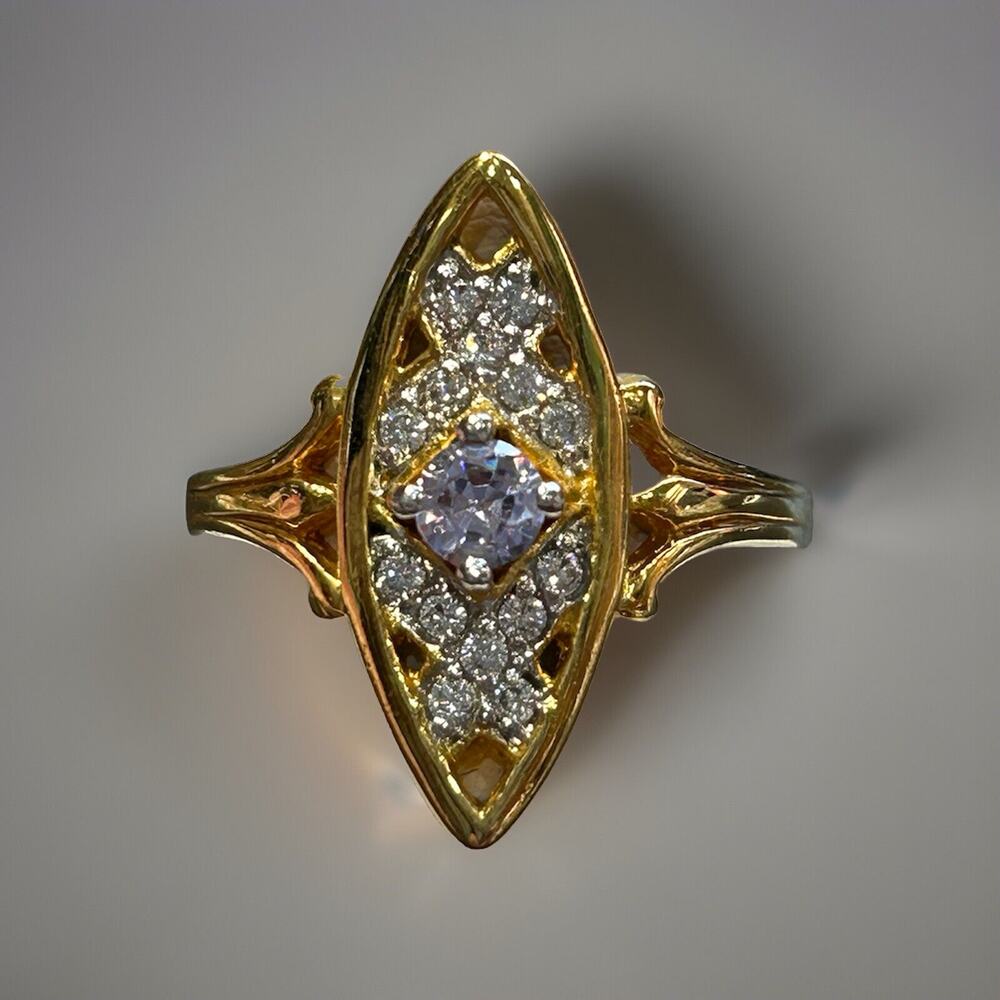 Lovely Gold Tone Marquise With Light Amethyst And Clear CZ Marked Thailand
